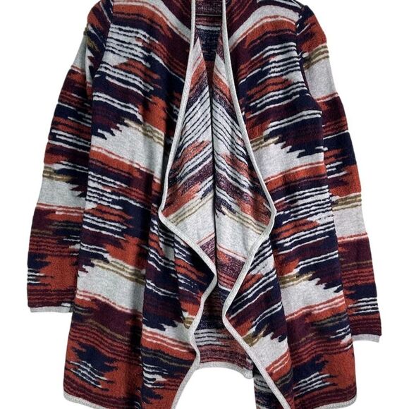 Lucky Brand Boho Aztec Print Waterfall Cardigan Small Rust Navy Southwest Knit - Picture 6 of 15